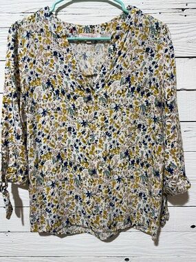 Lightweight Floral V-Neck Blouse - White Multi